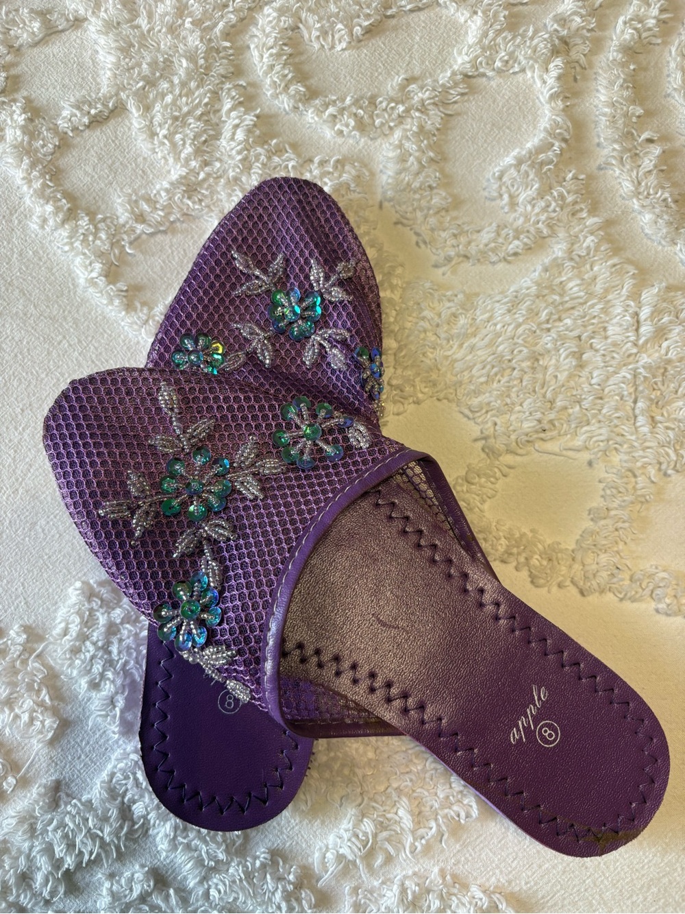 Apple Purple Beaded Floral Slide Mules